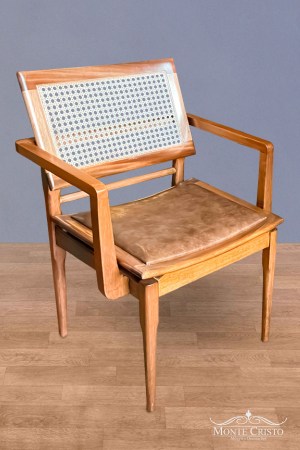 Cadeira Oscar natural assento tecido e encosto palha com braço2